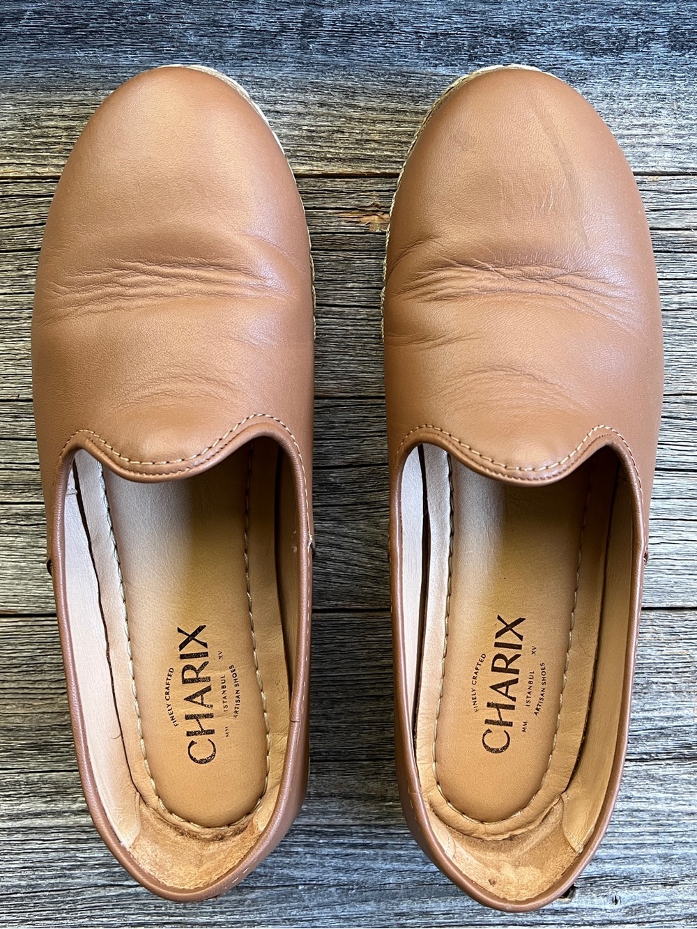 CHARIX Camel Leather Slip-On Loafers for Women